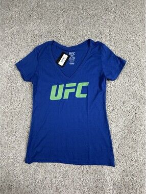 UFC Women's T-Shirt Medium Blue Green V-Neck Short Sleeve NWT